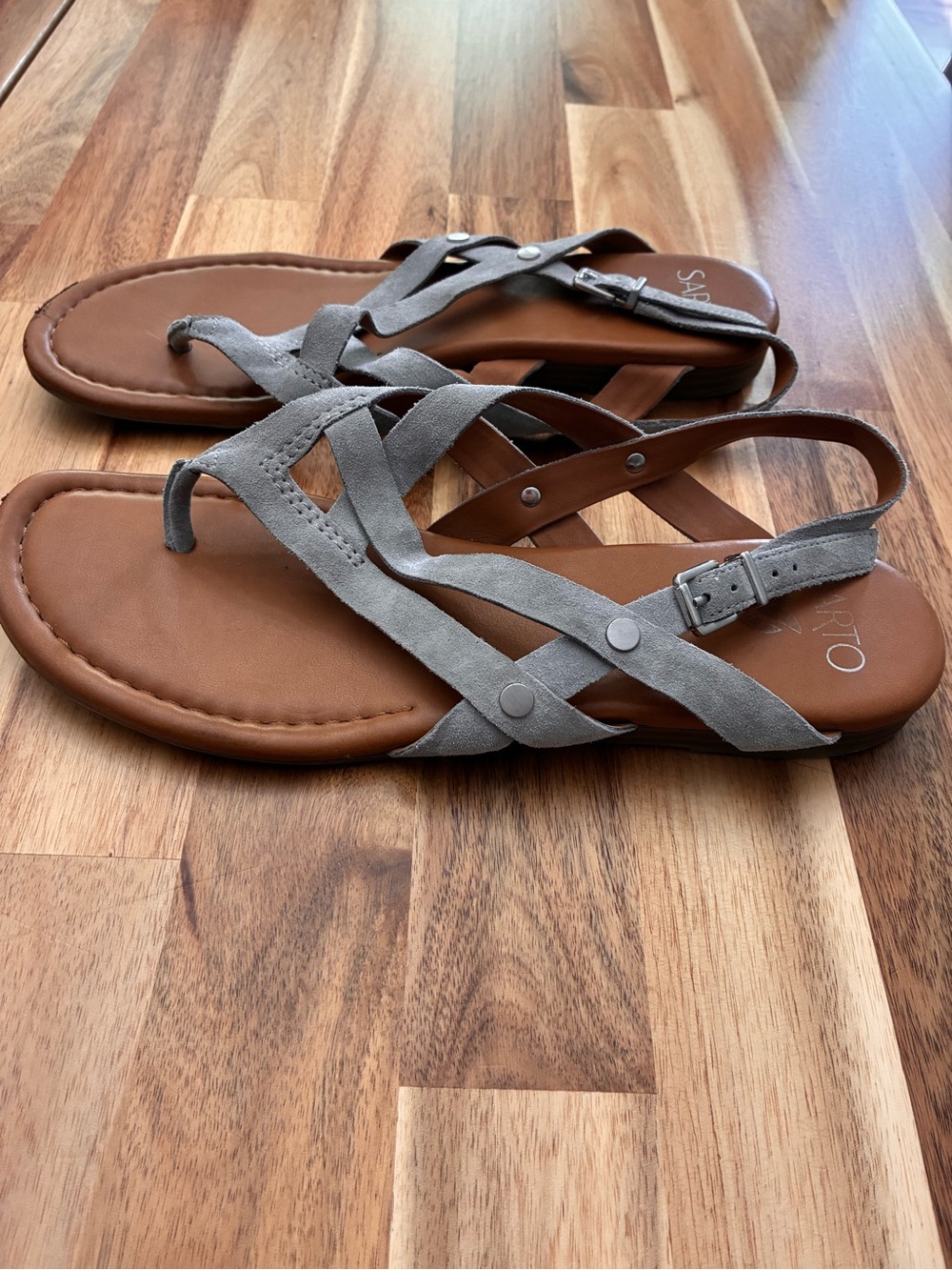 Franco Sarto Gretchen Strappy Sling Back Thong Sandals Gray Suede Women’s Sz 10 - Picture 4 of 14